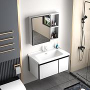 白色太空铝浴室柜简约洗手盆柜组合卫生间岩板洗脸池防水洗面