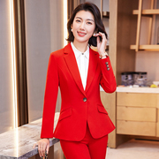 大红色西装外套女时尚减龄休闲正装高端职业套装气质干练上班西服