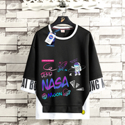 NASA联名七分袖t恤男生潮牌ins宽松短袖夏季假两件小众体恤