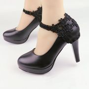 固定鞋子性感时尚黑色蕾丝花朵鞋跟套懒人束鞋带不掉跟高跟鞋配件