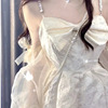 温柔风白色珍珠吊带连衣裙法式小众收腰甜美气质初恋仙女公主裙子