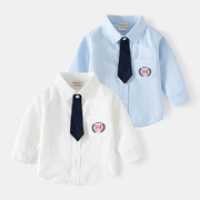 儿童长袖衬衫2023男童，时尚领带款衬衣，宝宝学院风小衬衣韩版潮