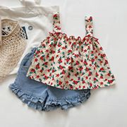 女童夏装套装2022韩版网红洋气女宝宝短裤小童吊带纯棉两件套