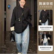 新中式唐装中国风女装黑色，拼接外套2024早春复古设计小众上衣