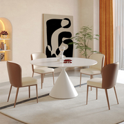 德利丰岩板圆餐桌小户型家用纯白色圆形轻奢现代简约餐桌椅子组合