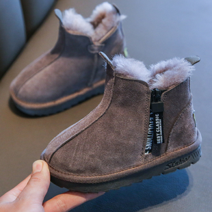真皮儿童雪地靴冬季女童短靴男童宝宝棉鞋皮毛一体加绒加厚保暖靴