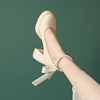 法式玛丽珍女鞋，2024气质单鞋白色婚鞋配裙子防水台粗跟高跟鞋