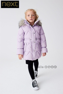 英国Next女童大童亲子紫色棉服中长款加厚棉衣防雨A96-463