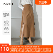 amii2024秋季西装裙法式高开叉(高开叉)半身裙女高腰，a字裙不规则长裙