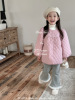 韩版儿童上衣冬季女童洋气泡泡，袖圆领菱格外套，女宝粉色娃娃衫棉衣