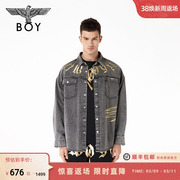 BOYLONDON潮牌衬衫男女同款老鹰刺绣休闲水洗复古牛仔外套N48006