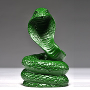 绿色木质雕刻蛇生肖蛇摆件实木眼镜蛇家居办公摆设装饰送礼工艺品