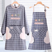 可擦手厨房围裙做饭女士防水防油时尚洋气家用韩版工作长袖罩衣