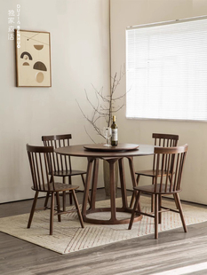 北美全实木黑胡桃木圆形餐桌，家用现代简约餐厅樱桃木带转盘大圆桌