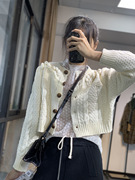 日韩女装麻花针织短开衫甜美减龄百搭小清新毛衣外套文艺短款