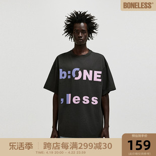 BONELESS抽象大印花字母T恤简约打底衫透气速干凉感短袖潮牌半袖