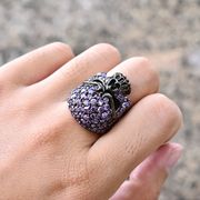 进口日系全镀黑镶嵌紫色小钻男女朋克哥特满钻骷髅头戒指925纯银