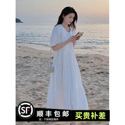 白色娃娃领连衣裙女2024年夏季法式显瘦温柔风初恋仙女长裙子