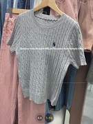 BCP 灰色刺绣麻花短袖毛衣女夏2023小众设计感圆领洋气打底针织衫