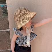 儿童遮阳帽草帽子韩国夏季沙滩防晒婴幼儿洋气，女童宝宝出游
