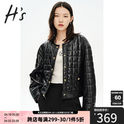 hs奥莱2023秋季女装，商场同款黑色简约蛋，白皮绗缝潮酷外套棉衣