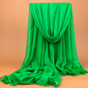 超大绿色丝巾春秋薄款围巾夏季雪纺，披肩长款防晒旅行海边沙滩纱巾