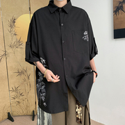 新中式冰丝刺绣短袖衬衫男夏季中国风衬衣外套高级感宽松百搭上衣