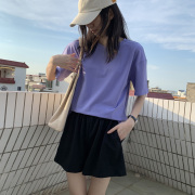 香芋紫色t恤女棉质短袖纯色上衣大码棉质女装宽松显瘦洋气潮ins夏