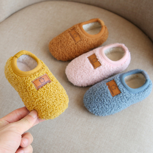 宝宝室内家居鞋儿童棉拖鞋，包跟女冬季小童，加绒婴幼儿学步毛毛棉鞋