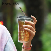 Brewista耐热玻璃咖啡杯 双层隔热吸管杯 带盖随行水杯 400ml