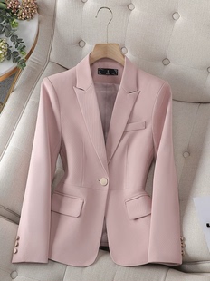 高级感炸街粉色小西装外套女小个子短款春秋气质休闲韩版修身西服