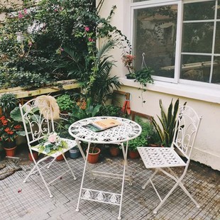 欧式户外庭院桌椅套件，花园铁艺折叠休闲桌椅，阳台小桌椅三件套组合