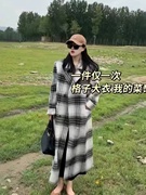 高端双面羊绒大衣女，2023秋季复古格子，韩版西装羊毛外套中长款