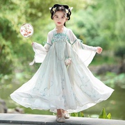 高端女童汉服夏超仙中国风古装，儿童雪纺连衣裙珍珠链条公主裙