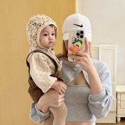 婴儿帽子秋冬款韩版洋气女宝宝手工针织帽，冬天女童公主护耳毛线帽