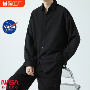 NASA联名黑色衬衫男高级感痞帅夏季休闲西装外套垂感宽松慵懒衬衣