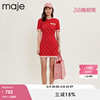 Maje Outlet春秋女装多巴胺格纹收腰短袖红色连衣裙MFPRO02207