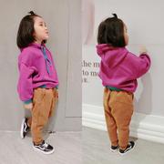 韩国秋冬装 女童紫色绒衫 女宝宝加绒字母卫衣 运动休闲上衣