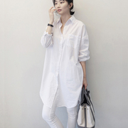 韩国东大门2024年春季纯棉宽松bf风中长款白色衬衫大码长袖衬衣女