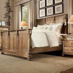 美式实木床北美全实木双人床1.8米大床现代简约主卧大靠背床中古