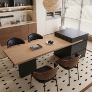 岛台餐桌一体可伸缩家用岩板导台成品胡桃木纹厨房小户型中岛台