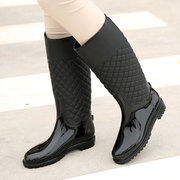 水鞋2023时尚女式高筒菱形格子时尚保暖内胆加厚休闲防滑雨鞋