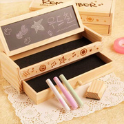 送粉笔送粉笔擦双层大容量男女实木，文具盒学生木质铅笔盒笔袋