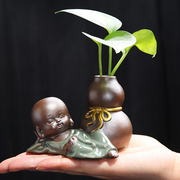 隐茶缘创意陶瓷小件可爱哥窑，小和尚摆件禅意茶宠小花器茶具配件