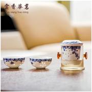 青花陶瓷红茶功夫茶具套装双耳杯，泡茶器玲珑杯玻璃茶壶