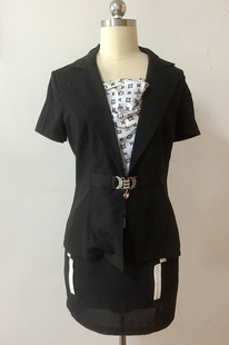 韩版 黑色优雅知性OL风格修身假两件小外套