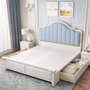 美式实木双人床1.5m1.8米主卧婚床白色，1.35儿童床1.2米储物单人床