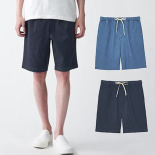 男式无印日式良品棉弹力，轻量牛仔短裤薄款轻便五分裤夏季宽松中裤