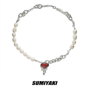 SUMIYAKI原创天然珍珠嗜血之心爱心项链情侣设计感锁骨链毛衣链女