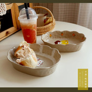 造美食の咖啡色釉下彩粗陶瓷餐盘宝可爱ins卡通拍照早餐具深盘碗